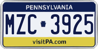 PA license plate MZC3925