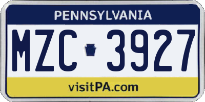 PA license plate MZC3927