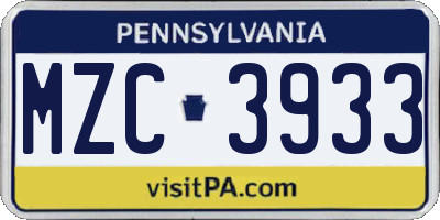PA license plate MZC3933
