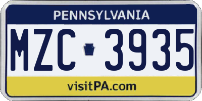 PA license plate MZC3935