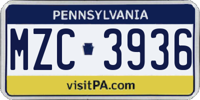 PA license plate MZC3936