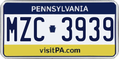 PA license plate MZC3939