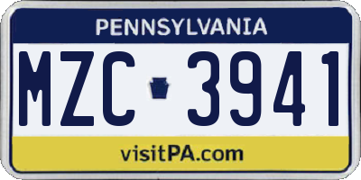 PA license plate MZC3941
