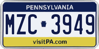 PA license plate MZC3949