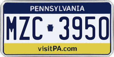 PA license plate MZC3950