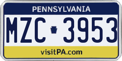 PA license plate MZC3953