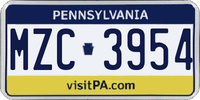 PA license plate MZC3954