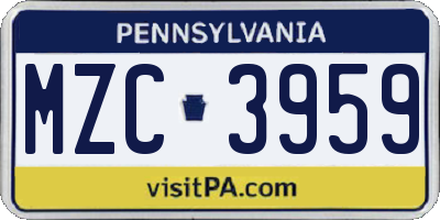PA license plate MZC3959