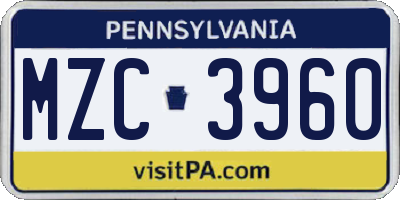 PA license plate MZC3960