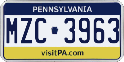 PA license plate MZC3963