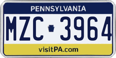 PA license plate MZC3964