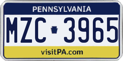 PA license plate MZC3965