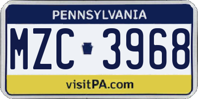 PA license plate MZC3968
