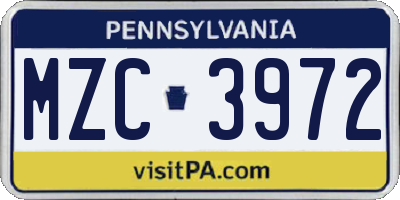 PA license plate MZC3972