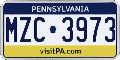 PA license plate MZC3973