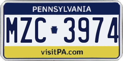 PA license plate MZC3974