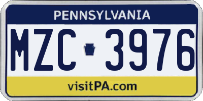 PA license plate MZC3976