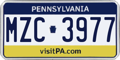 PA license plate MZC3977