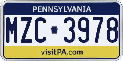 PA license plate MZC3978