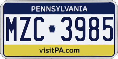 PA license plate MZC3985