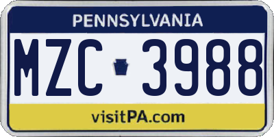 PA license plate MZC3988