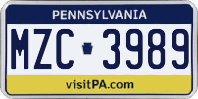 PA license plate MZC3989