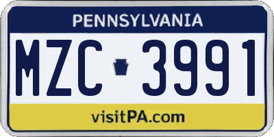 PA license plate MZC3991