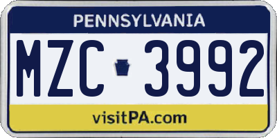 PA license plate MZC3992
