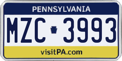 PA license plate MZC3993