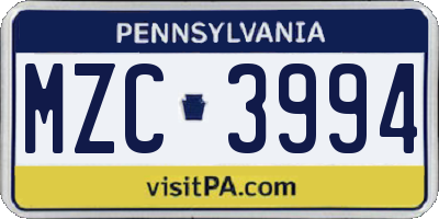 PA license plate MZC3994