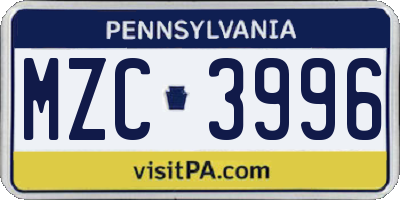 PA license plate MZC3996