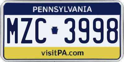 PA license plate MZC3998