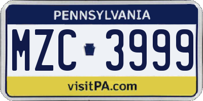 PA license plate MZC3999
