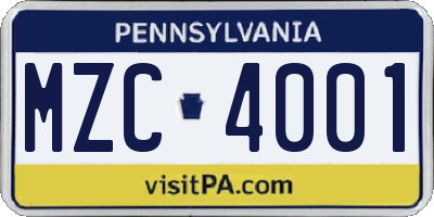 PA license plate MZC4001