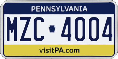 PA license plate MZC4004