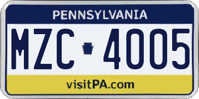 PA license plate MZC4005