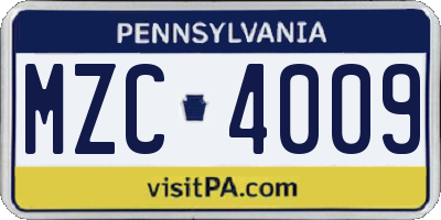 PA license plate MZC4009