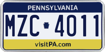 PA license plate MZC4011