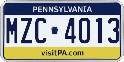 PA license plate MZC4013