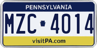 PA license plate MZC4014