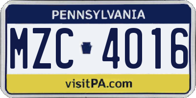 PA license plate MZC4016