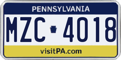 PA license plate MZC4018
