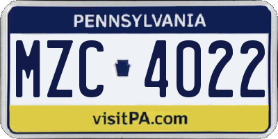 PA license plate MZC4022