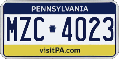 PA license plate MZC4023