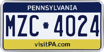 PA license plate MZC4024