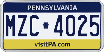 PA license plate MZC4025