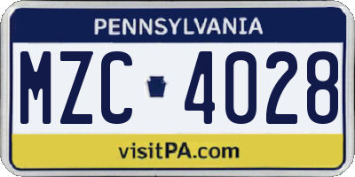 PA license plate MZC4028