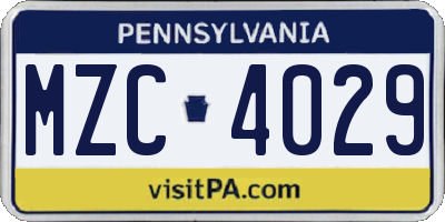 PA license plate MZC4029