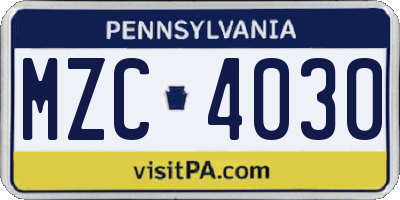 PA license plate MZC4030
