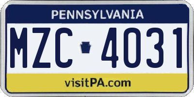PA license plate MZC4031